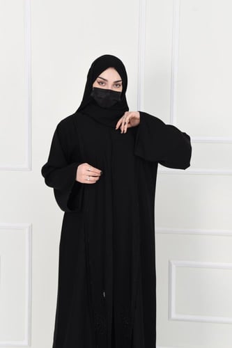 عباية لف سوداء بتطريز أسفل أنيق