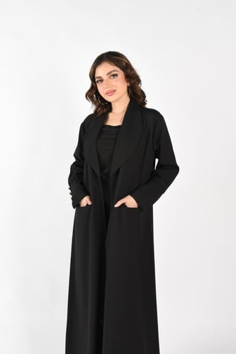 عباية سوداء أنيقة مع جيوب عملية وتصميم خالٍ من الط...