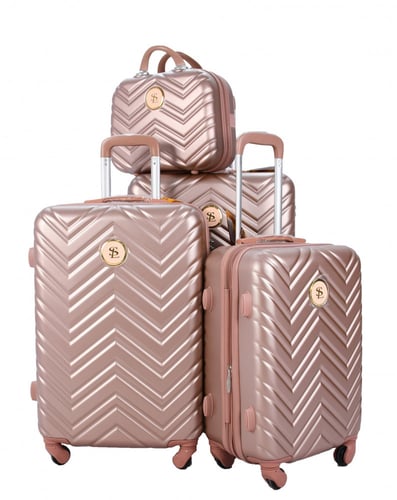 ستار لاين طقم شنط سفر فايبر بسحاب توسعة 5 قطع روز...