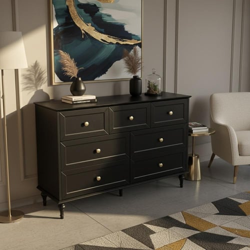 دولاب بوفيه أسود – تصميم عصري بلمسات ذهبية أنيقة