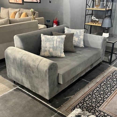 طقم كنب مخمل باللون الرمادي 3 قطع