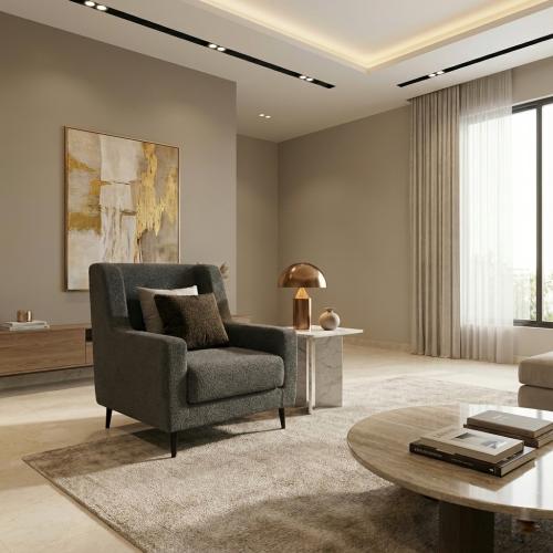 كنب مفرد بتصميم عصري وقماش مخملي ناعم