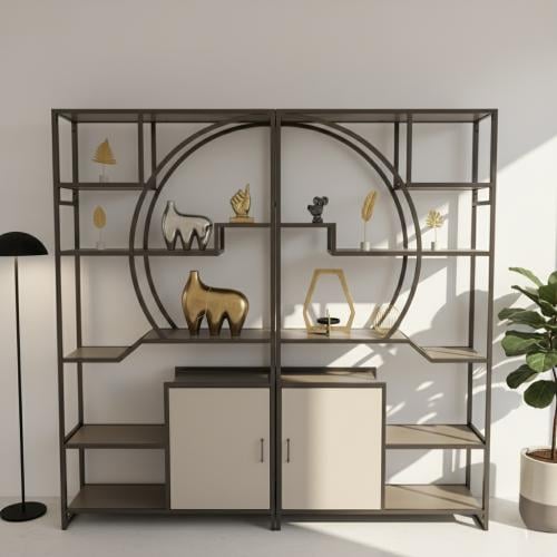 وحدة أرفف دائرية – تصميم هندسي فاخر بإطار معدني وخ...