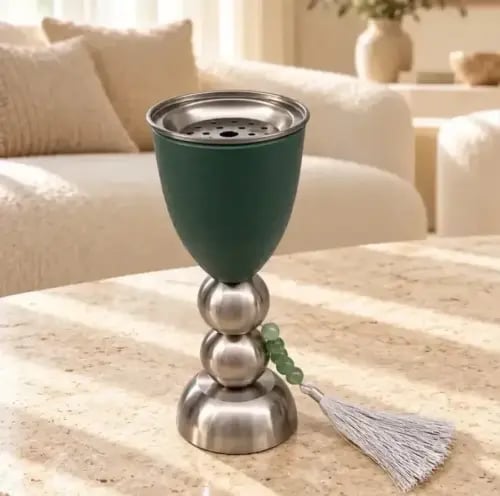 مبخرة عصرية فاخرة باللون الأخضر الزيتي وقاعدة معدن...