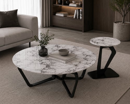 طقم طاولات رخامية بتصميم هندسي عصري