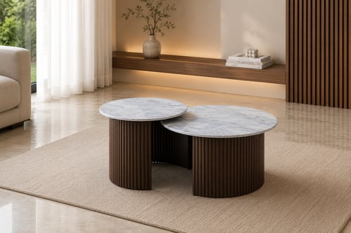 طقم طاولات خدمة دائرية رخامية بتصميم عصري