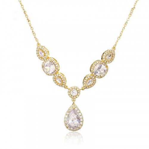 عقد فضة عيار 925 مرصع بقطع الزركون الثقيلة (ذهبي)