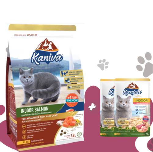 اكل جاف كانيفا اندور سلمون 2.8 كيلو + 2ظرف اكل رطب...