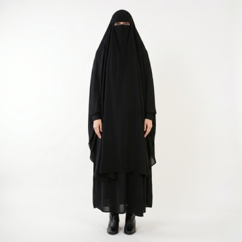 عباية كتف واسعة مع خمار غير متصل و نقاب طبقتين - 1...