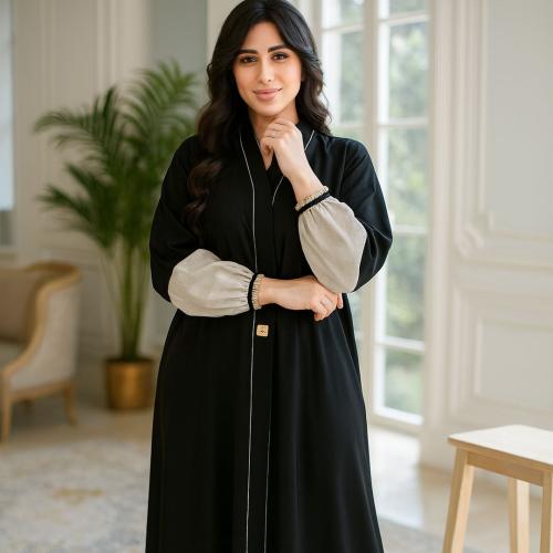 تفصيل عباية ناعمة بأكمام مطاط- 1011 -