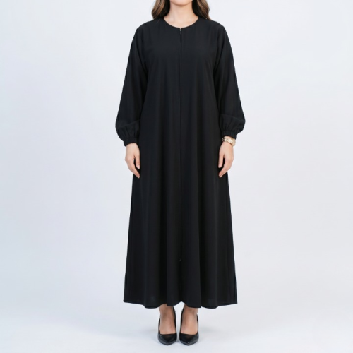 عباية كريب صالونا بسحاب نص كلوش - C4 -