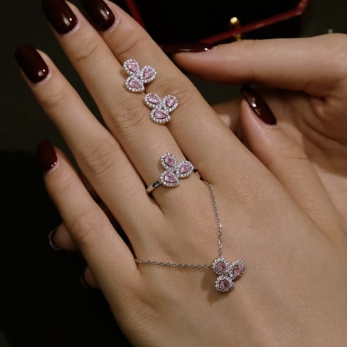 سلسلة أنيقة اللون /فضي - وردي (N916).