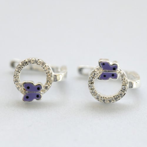 حلق الفراشة الأنيق اللون فضي-بنفسجي (E913) .