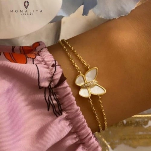 طقم فراشة أنيق مكون من قطعتين باللون الذهبي (SET88...