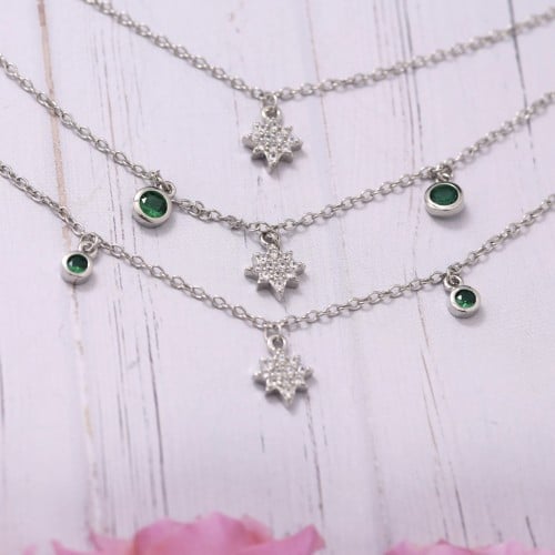 سلسلة أنيقة باللون الفضي -الأخضر(N639) .