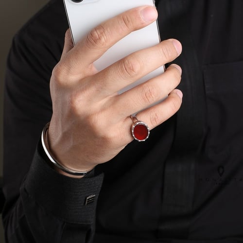 خاتم أنيق رجالي اللون فضي-عودي (KR11) .