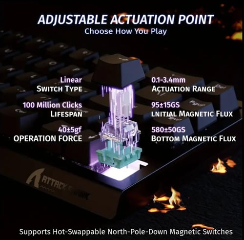 كيبورد مغناطيسي سلكي attack shark x68 he