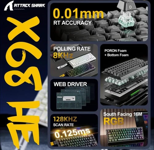 كيبورد مغناطيسي سلكي attack shark x68 he