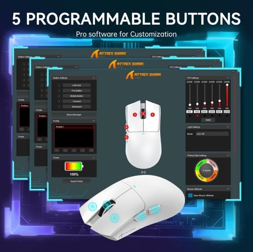 ماوس لا سلكي ATTACK SHARK X11 ( اسود - ابيض )