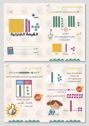 القيمة المنزلية رياضيات اول ابتدائي ثيم بنات