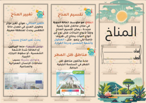 مطوية المناخ الصف الخامس ابتدائي