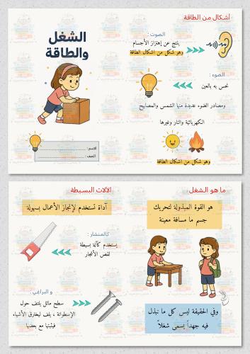 الشغل والطاقة علوم ثالث ابتدائي ثيم بنات