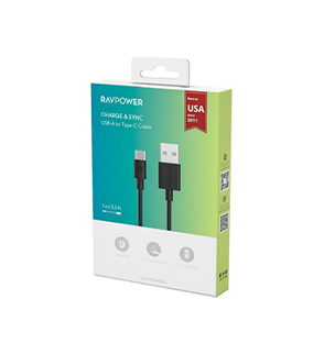 سلك شاحن RAVPower USB to Type-C – شحن سريع ومتانة...