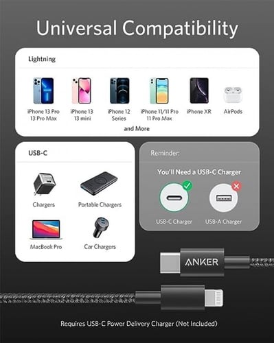 سلك شاحن TYPE-C-TO-LIGHTNING IPHONE-ANKER
