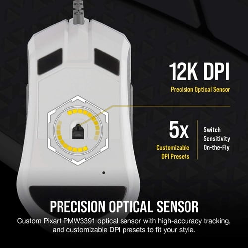 ماوس Corsair M55 RGB Pro White دقة 12400 DPI وتصمي...