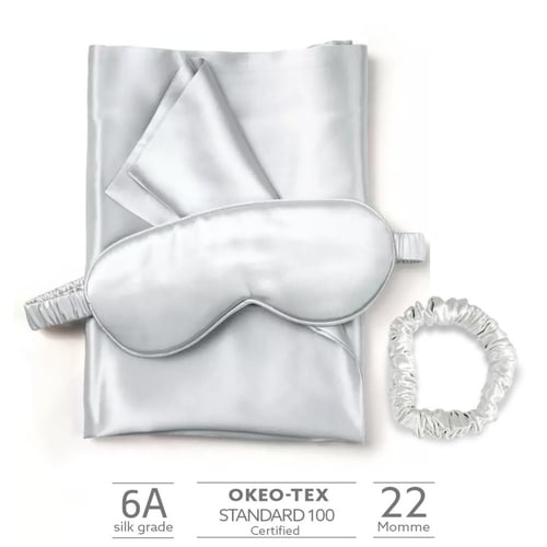 مجموعة حرير طبيعي لون فضي