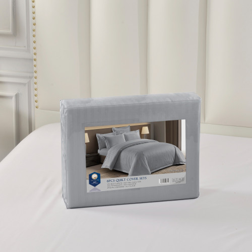 طقم مفرش فندقي مقلم قطن 6 قطع (بدون حشوة)