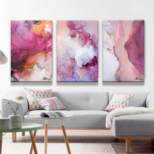 لوحات فن تجريدي ذهبي - وردي - ابيض