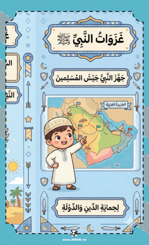 مطوية ونشاط تلوين "غزوات النبي ﷺ" للأولاد (الصف ال...