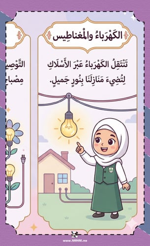 ⚡ مطوية "نور وعلم" – الكهرباء والمغناطيس لِأميرات...