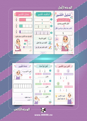 مطوية + ورقة عمل تفاعلية لدرس الكسور كأجزاء من الك...