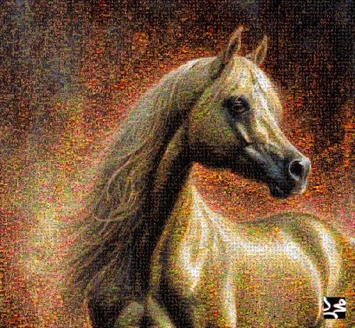 فسيفساء وقفة العز (ملف رقمي): خيل عربي أصيل في لوح...