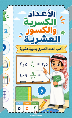 مطوية الأعداد الكسرية والكسور العشرية | تصميم بطل...