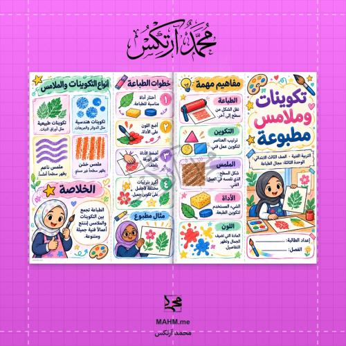مطوية درس تكوينات وملامس مطبوعة التربية الفنية الص...