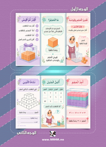 مطوية + ورقة عمل تفاعلية لدرس تقدير الحجم وقياسه ل...
