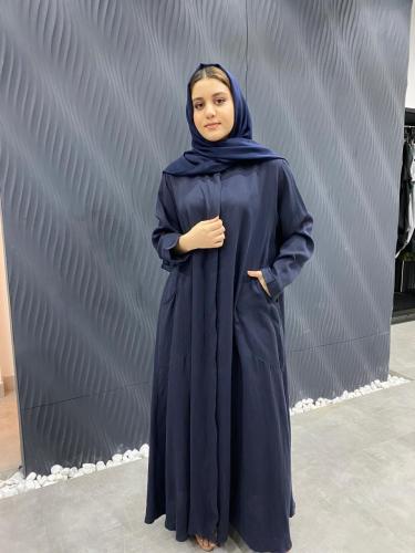 عباية واسعة مع طرحة - لون كحلي