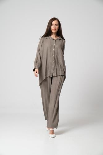 طقم لينن ايطالي - 105 بني