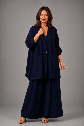 free size linen set navy blue color