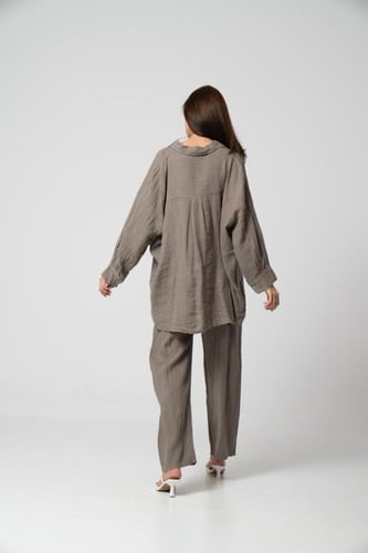 طقم لينن ايطالي - 105 بني