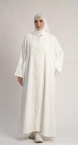 عبايه مع فستان من الكريب لون اوف وايت