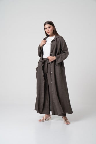 عبايه لينن ايطالي بيج غامق مع بنطلون