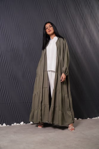 عباية كلوش واسعة بلون زيتي أنيق - عباية خفيفة ومثا...