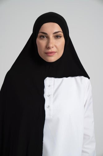 حجاب قطن مخيط جاهز - أسود
