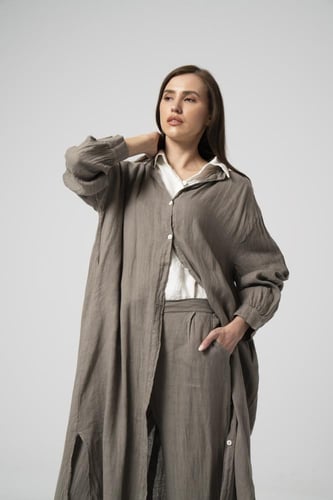 كارديغان بني فاتح لينن مع بنطلون 107