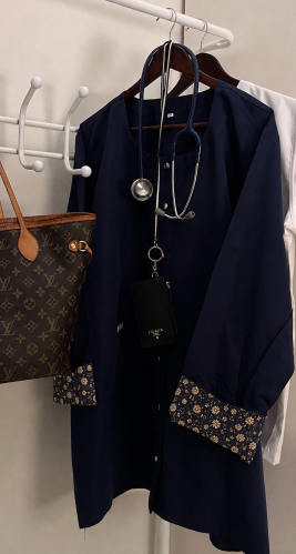 Navy jacket with floral sleeves