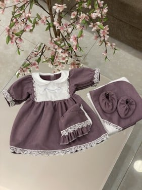 فستان مواليد شتوي 4 قطع